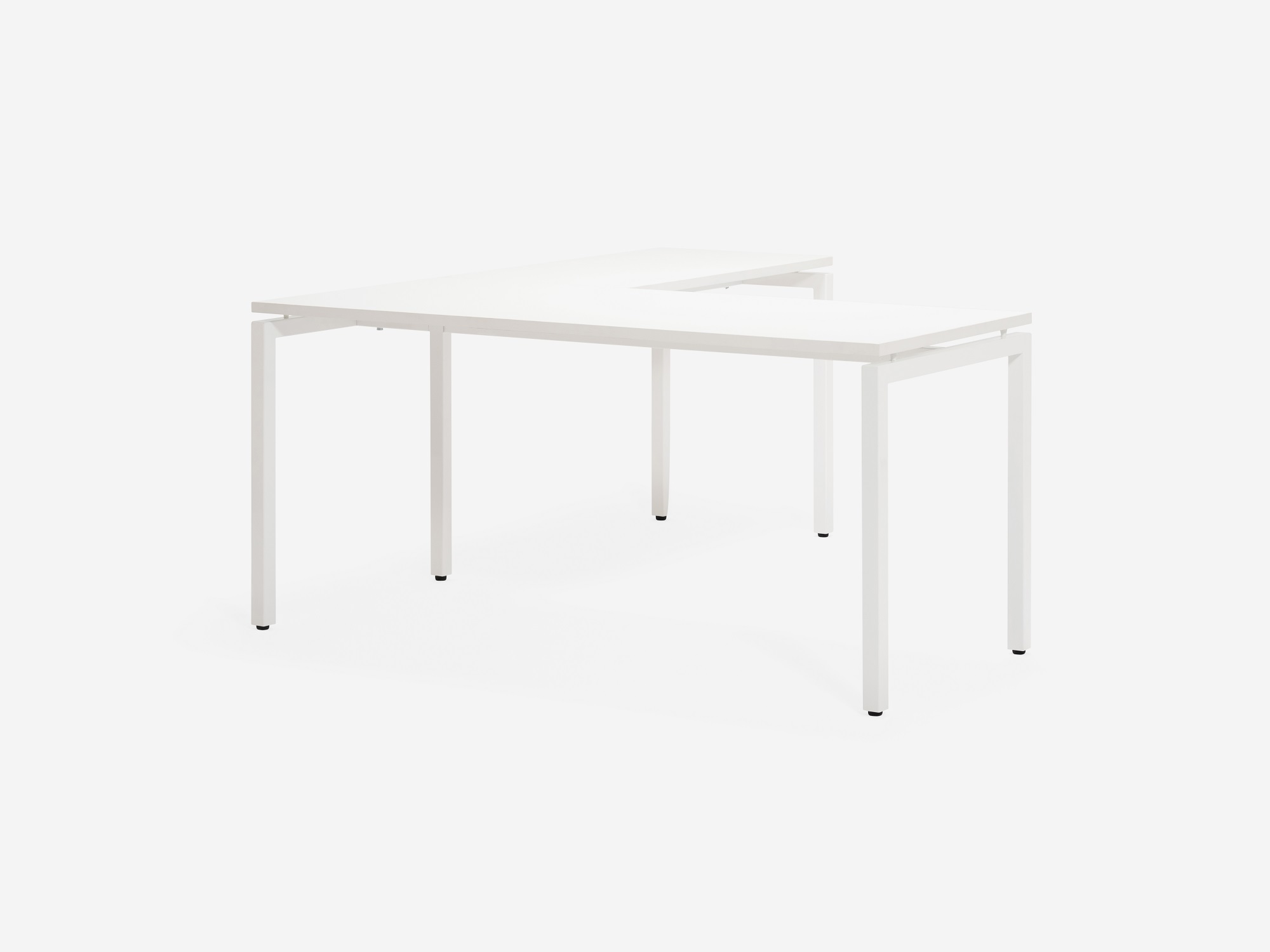 Back view of the Novah left hand custom desk with white top and white base